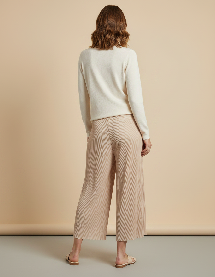 Pantalon Jupe Beige Plissé Fluide Ample Décontracté - Polyester - vue 2