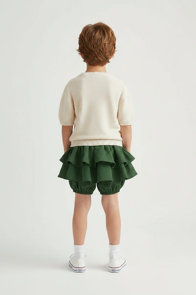 Pantalon Jupe Vert Volants Coton Confortable Enfant - vue 2