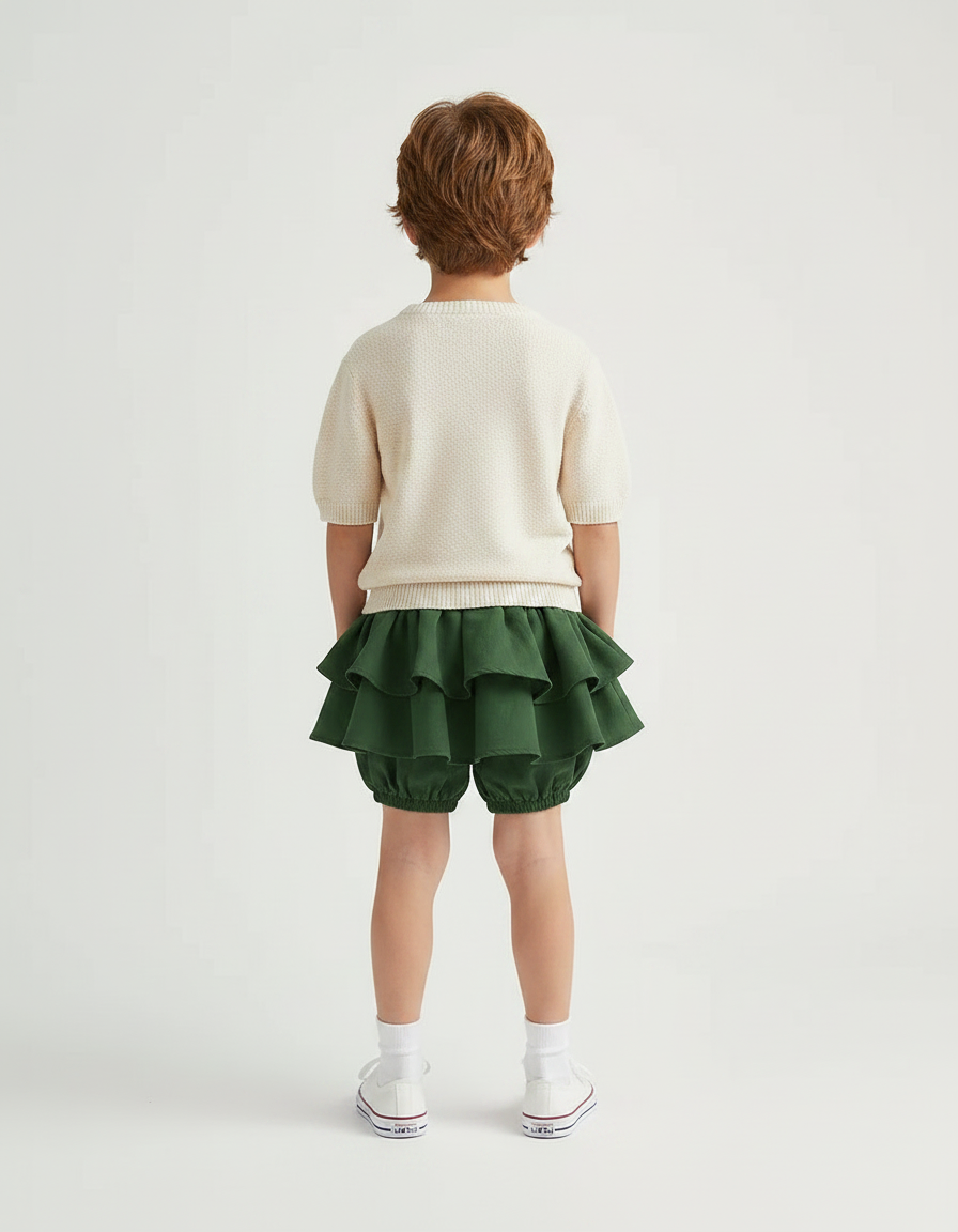 Pantalon Jupe Vert Volants Coton Confortable Enfant - vue 2