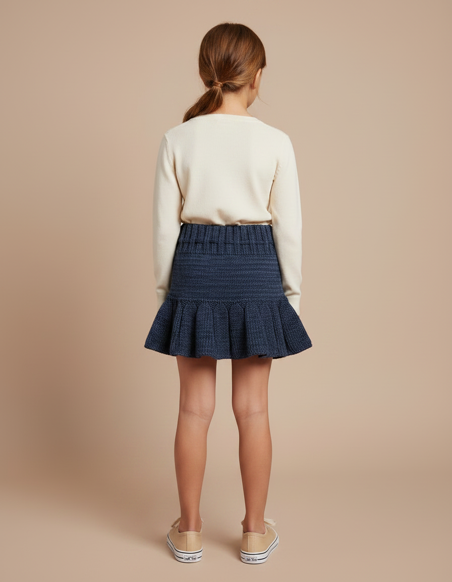 Pantalon Jupe Bleu Marine Tricoté Plissé Fille Vintage - Maille - vue 2