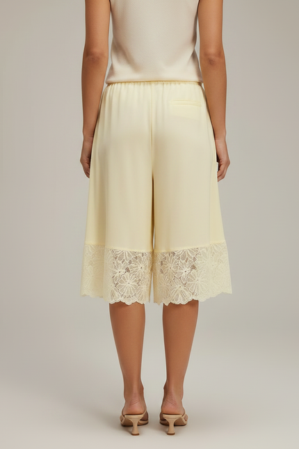 Pantalon Jupe Jaune Pâle Satin Dentelle Ample Fluide - vue 2