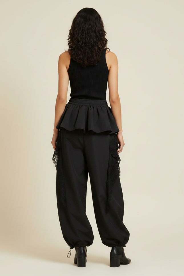 Pantalon Jupe Noir Ample Dentelle Volants Gothique - Polyester - vue 2