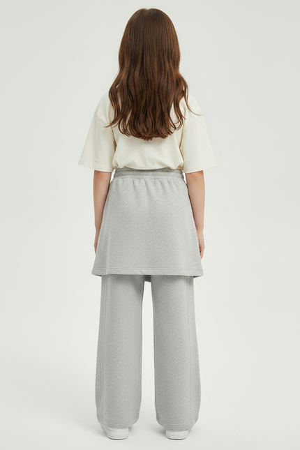 Pantalon Jupe Gris Ample Décontracté Sportif Enfant - Molleton - vue 2