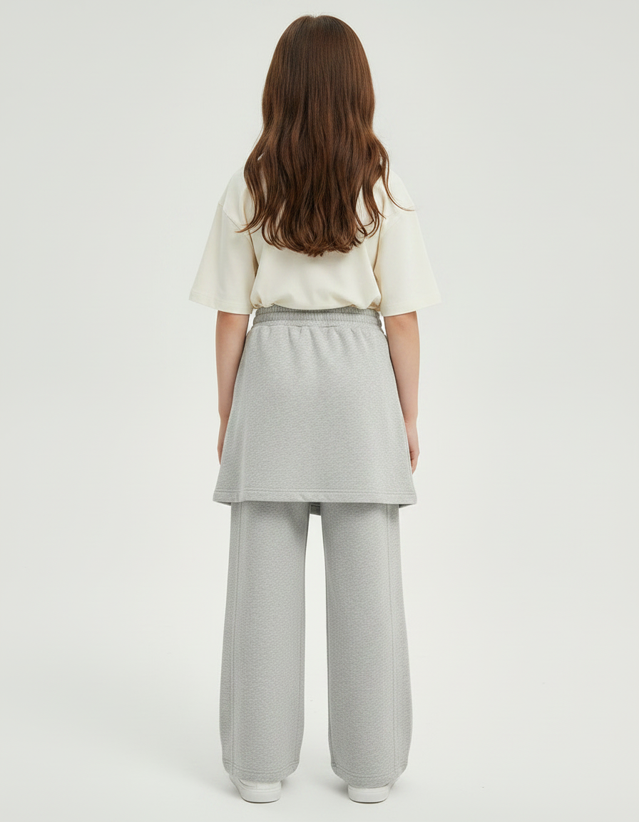 Pantalon Jupe Gris Ample Décontracté Sportif Enfant - Molleton - vue 2