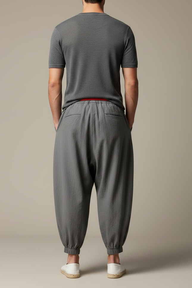 Pantalon Jupe Ample Coton Lin Gris Plissé - vue 2