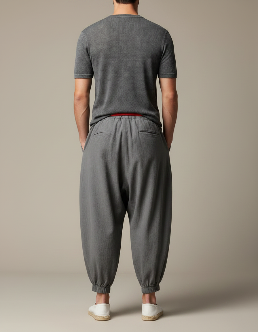 Pantalon Jupe Ample Coton Lin Gris Plissé - vue 2