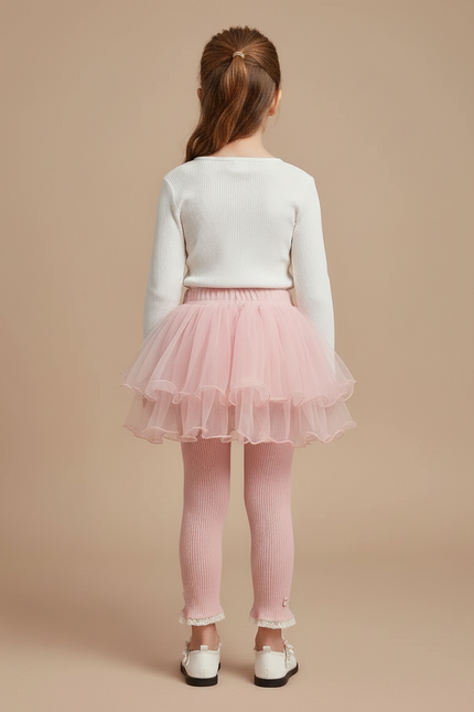 Pantalon Jupe Rose Tulle Volants Dentelle Fille - Maille - vue 2