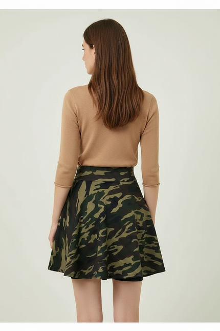 Pantalon Jupe Camouflage Évasé Court Décontracté Femme - Imprimé Maille - vue 2