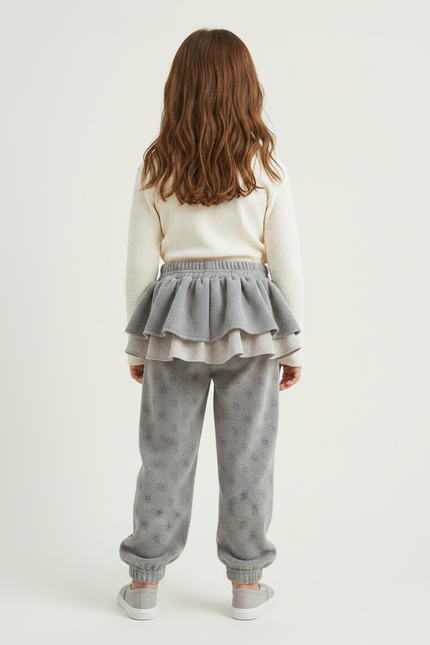 Pantalon Jupe Gris Volants Superposés Polaire Étoiles - Polyester - vue 2