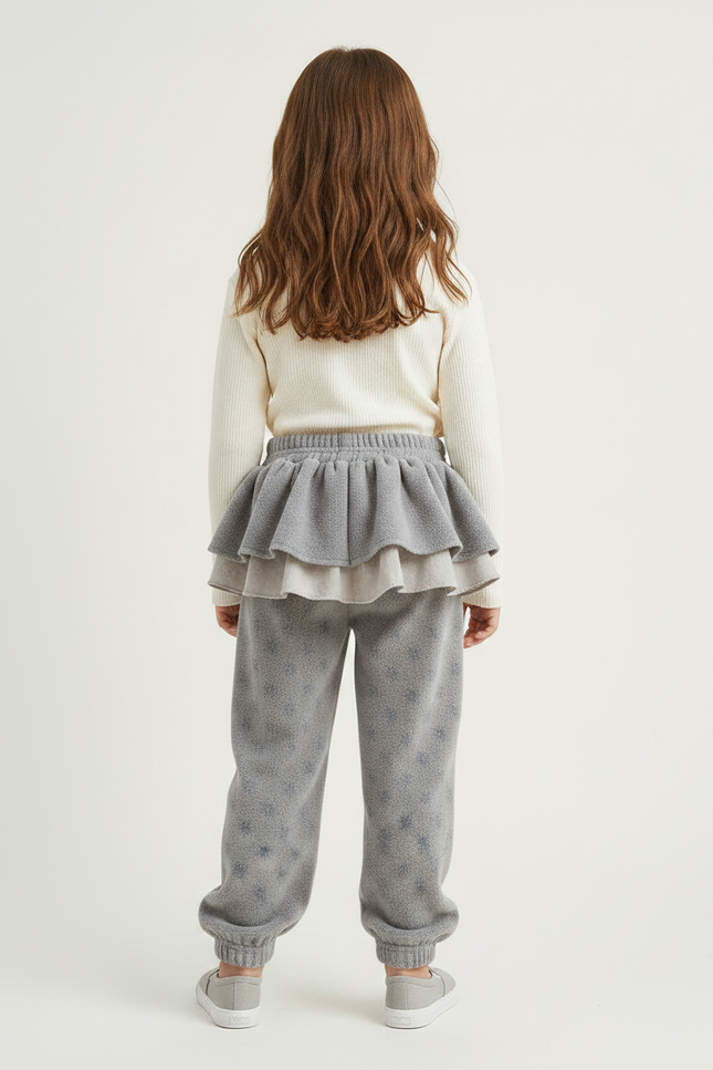 Pantalon Jupe Gris Volants Superposés Polaire Étoiles - Polyester - vue 2