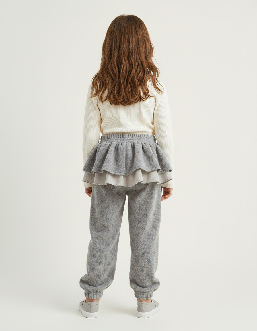 Pantalon Jupe Gris Volants Superposés Polaire Étoiles - Polyester - vue 2