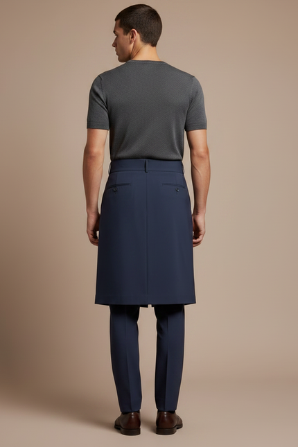 Pantalon Jupe Bleu Marine Plissé Élégant Homme Moderne - Gabardine - vue 2