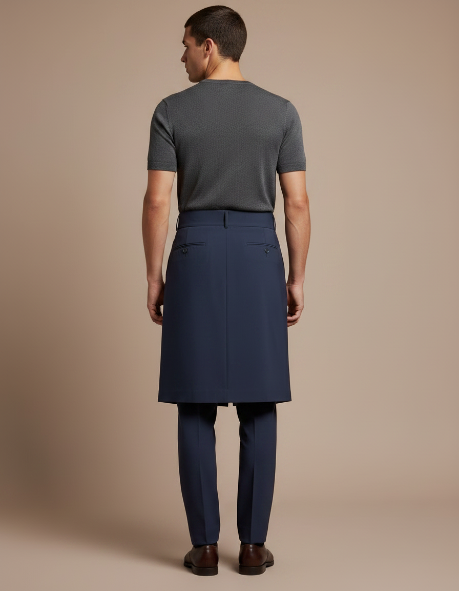Pantalon Jupe Bleu Marine Plissé Élégant Homme Moderne - Gabardine - vue 2