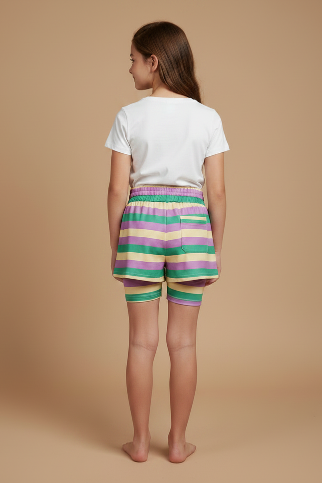 Pantalon Jupe Rayé Coloré Superposé Coton Enfant - Multicolore - vue 2
