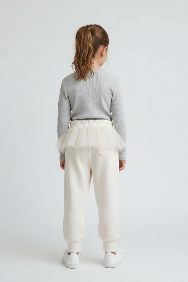 Pantalon Jupe Crème Tulle Doux Confortable Fille - Beige Molleton - vue 2