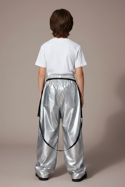 Pantalon Jupe Argenté Brillant Ample Asymétrique Garçon - Polyester - vue 2