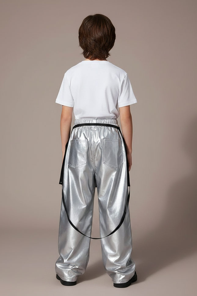 Pantalon Jupe Argenté Brillant Ample Asymétrique Garçon - Polyester - vue 2