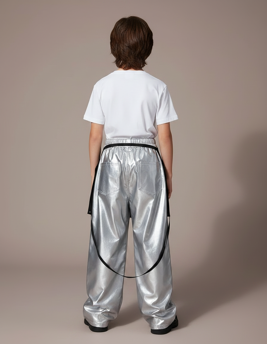 Pantalon Jupe Argenté Brillant Ample Asymétrique Garçon - Polyester - vue 2