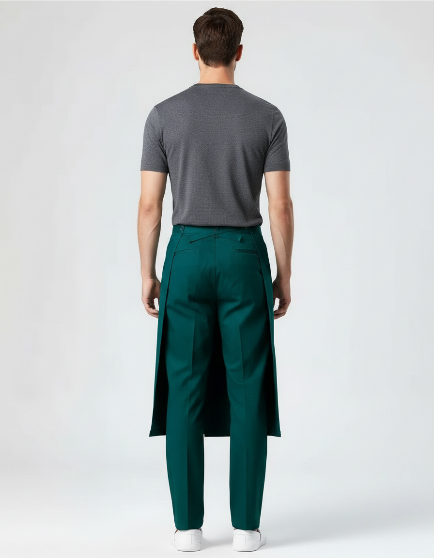 Pantalon Jupe Vert Émeraude Asymétrique Homme - Polyester - vue 2