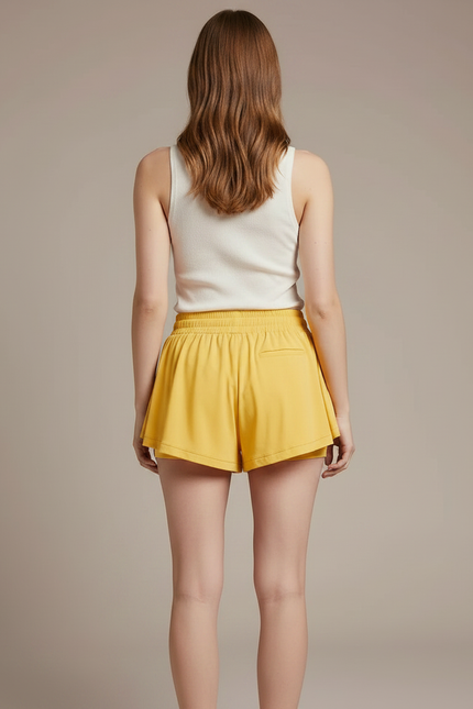 Pantalon Jupe Jaune Fluide Ample Sportif Court - Polyester - vue 2