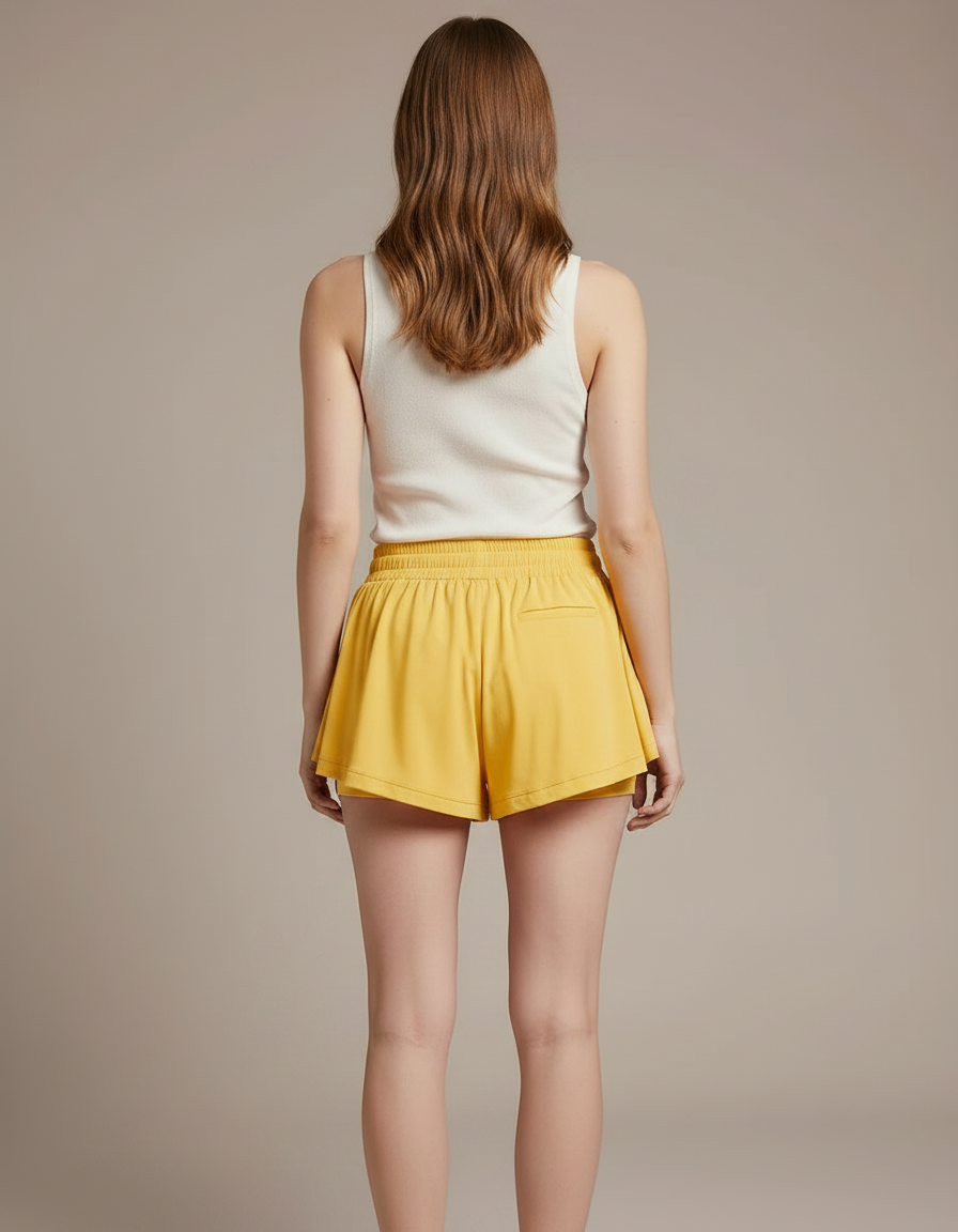Pantalon Jupe Jaune Fluide Ample Sportif Court - Polyester - vue 2