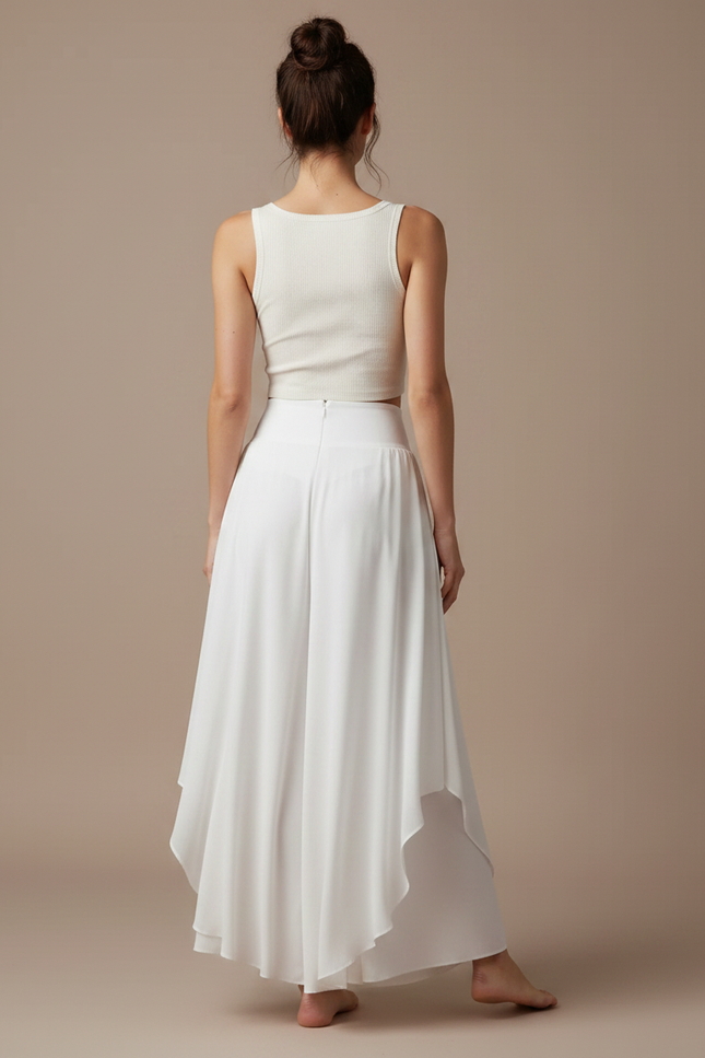 Pantalon Jupe Blanc Fluide Ample Irrégulier Élégant - Viscose - vue 2