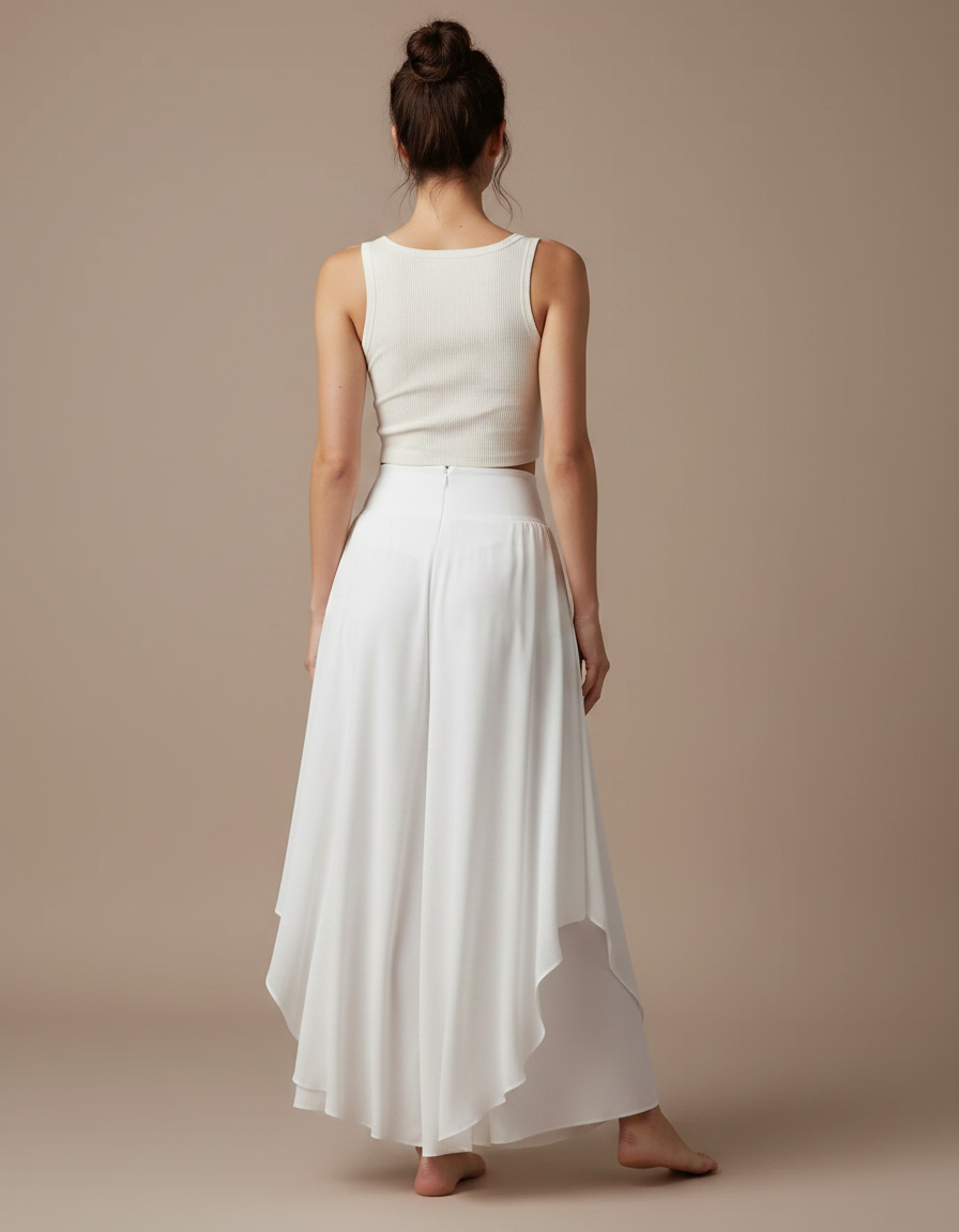 Pantalon Jupe Blanc Fluide Ample Irrégulier Élégant - Viscose - vue 2