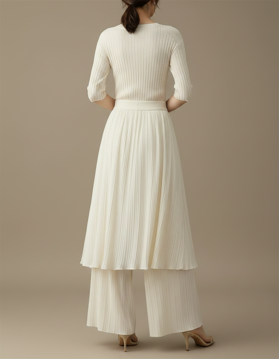 Combinaison Pantalon Avec Jupe - Blanc Maille - vue 2