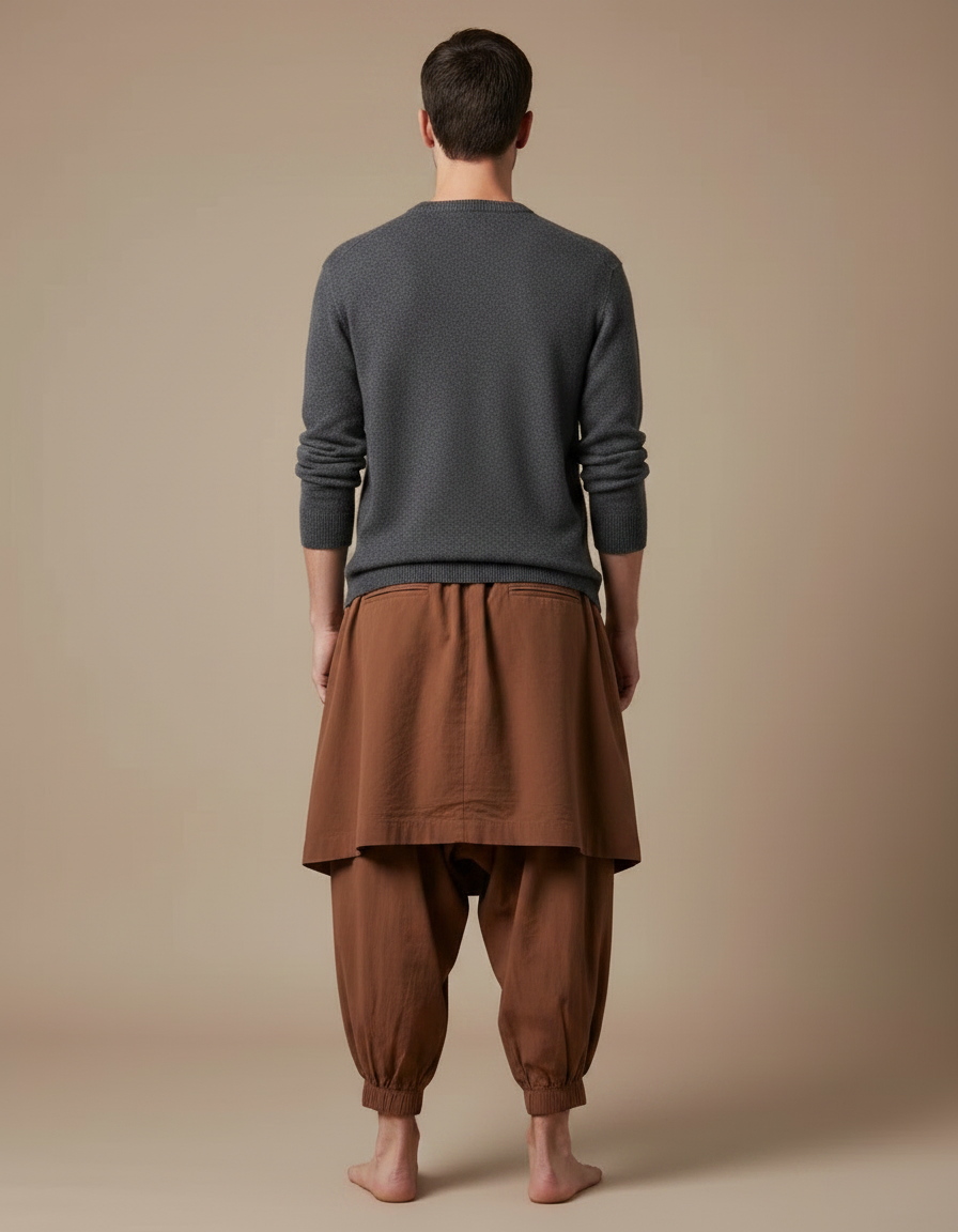 Pantalon Jupe Marron Ample Coton Décontracté Homme - vue 2