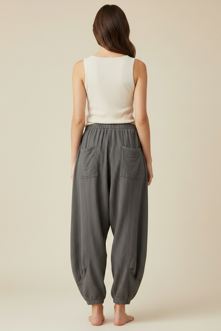 Pantalon Jupe Gris Ample Coton Lin Décontracté - vue 2