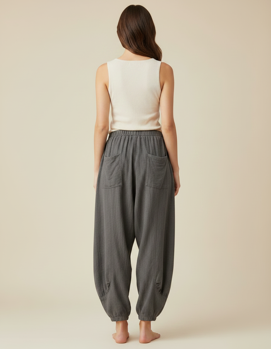 Pantalon Jupe Gris Ample Coton Lin Décontracté - vue 2