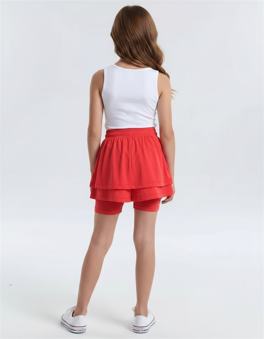 Pantalon Jupe Rouge Fluide Sportif Intégré Enfant - Polyester - vue 2