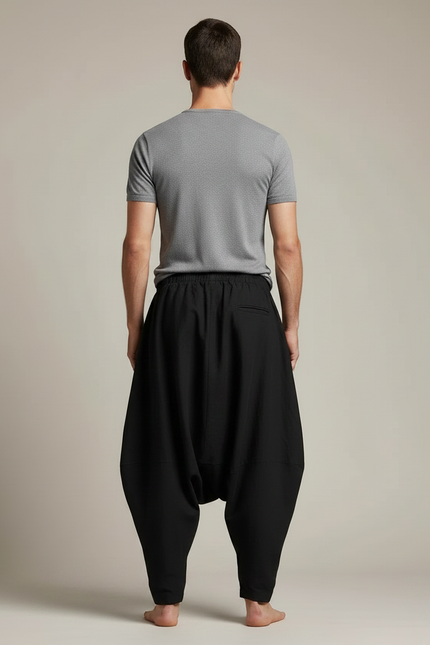 Pantalon Jupe Noir Coton Lin Ample Décontracté Homme - vue 2