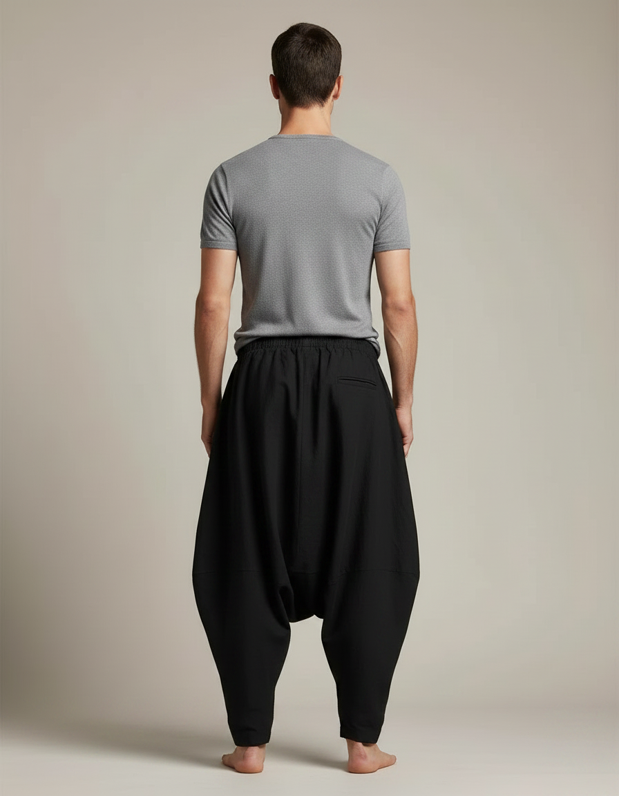 Pantalon Jupe Noir Coton Lin Ample Décontracté Homme - vue 2