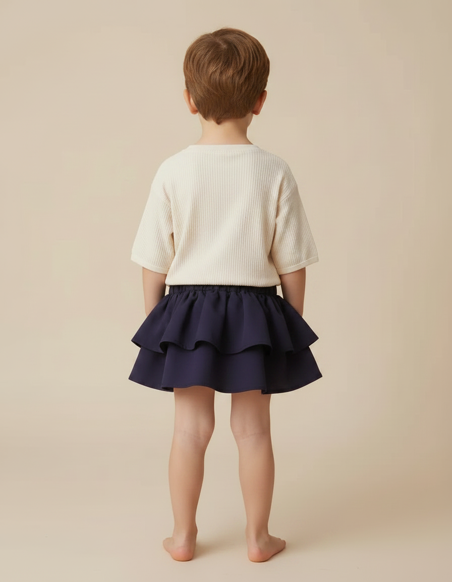 Pantalon Jupe Marine Volants Fluide Enfant Été - Viscose - vue 2