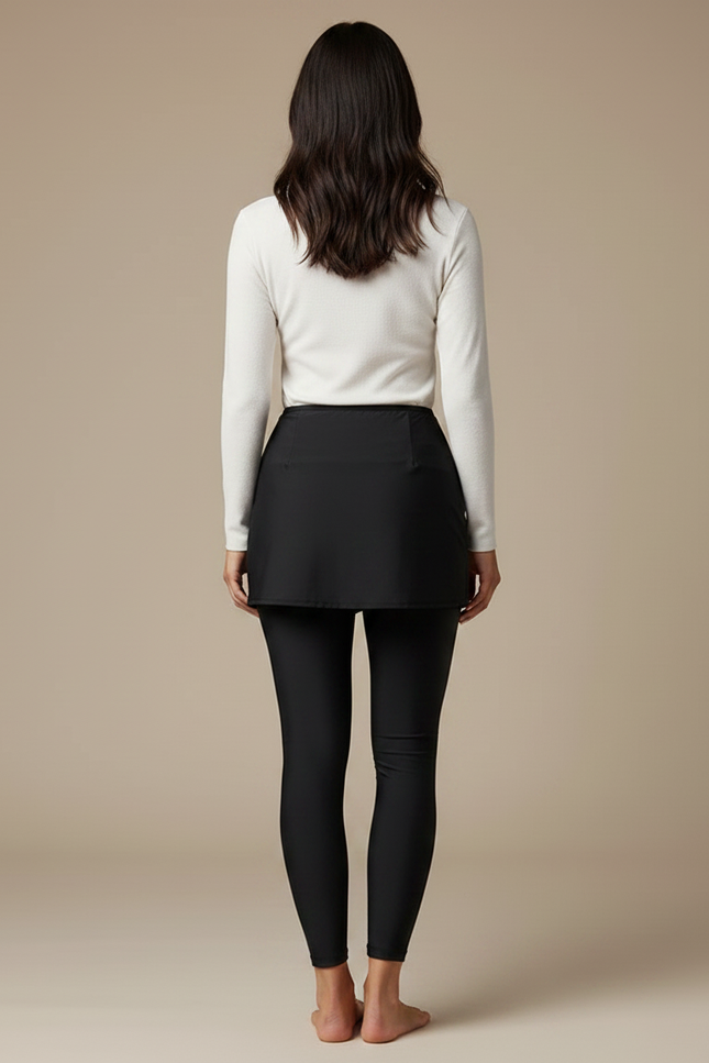 Pantalon Jupe Noir Uni Crossover Confortable Femme - Polyester - vue 2