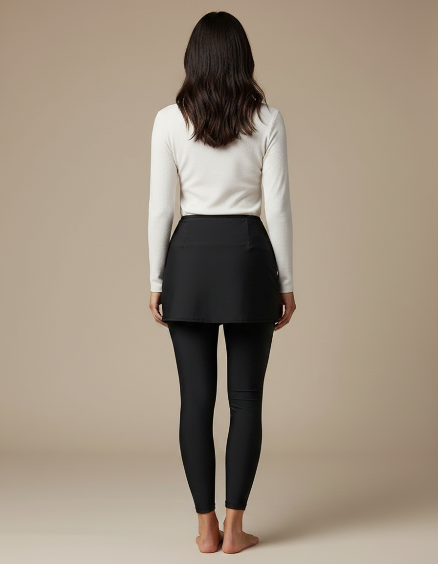 Pantalon Jupe Noir Uni Crossover Confortable Femme - Polyester - vue 2