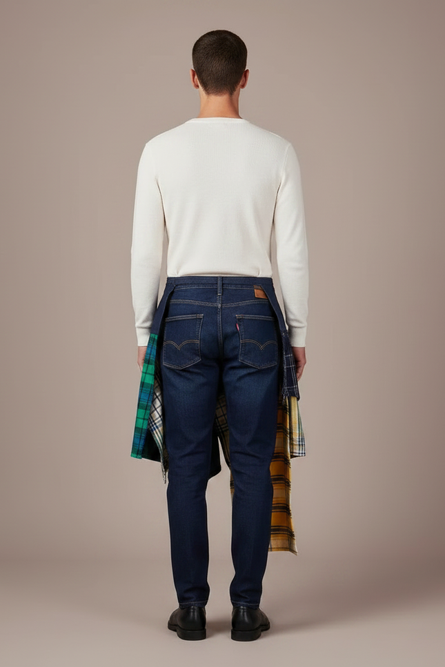 Pantalon Jupe Denim Plaid Irrégulier Décontracté Homme - Marine Jean - vue 2