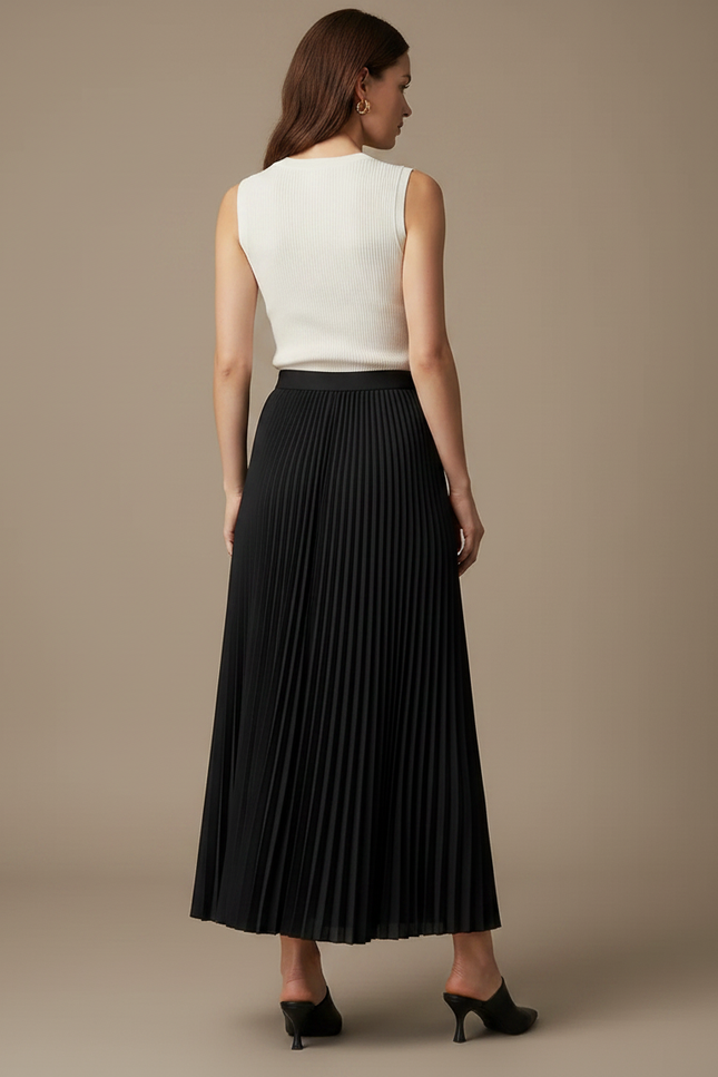 Pantalon Jupe Noir Plissé Long Évasé Élégant - Polyester - vue 2