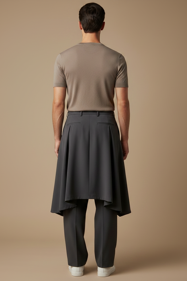 Pantalon Jupe Gris Plissé Ample Superposé Homme - Polyester - vue 2