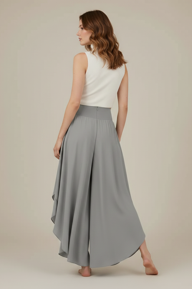 Pantalon Jupe Gris Fluide Ample Irrégulier Élégant - Polyester - vue 2