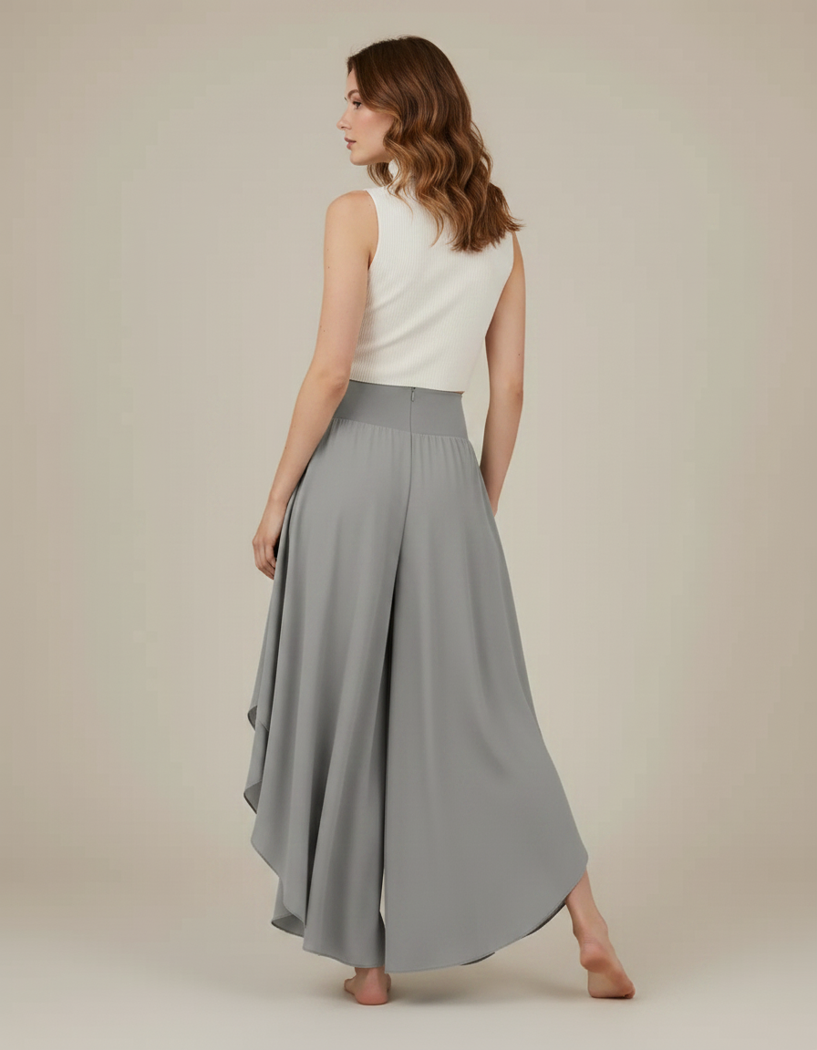 Pantalon Jupe Gris Fluide Ample Irrégulier Élégant - Polyester - vue 2