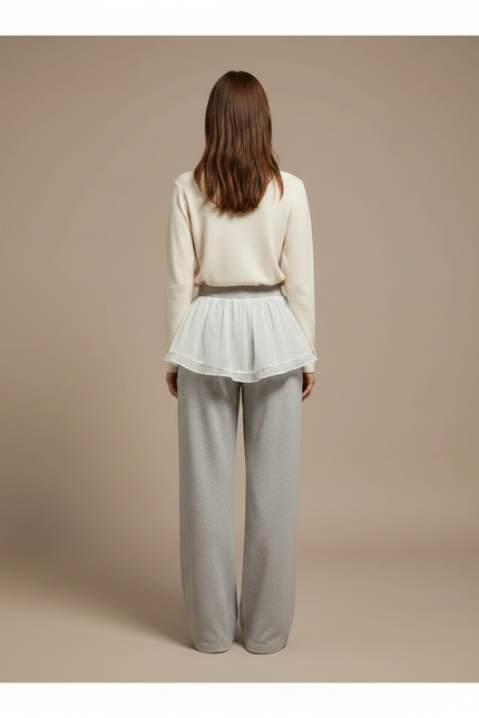 Pantalon Jupe Gris Fluide Superposé Tulle Blanc - Molleton - vue 2