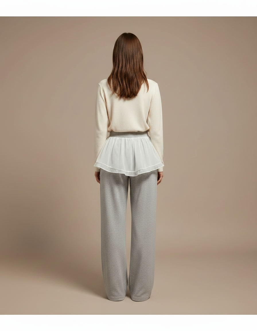 Pantalon Jupe Gris Fluide Superposé Tulle Blanc - Molleton - vue 2