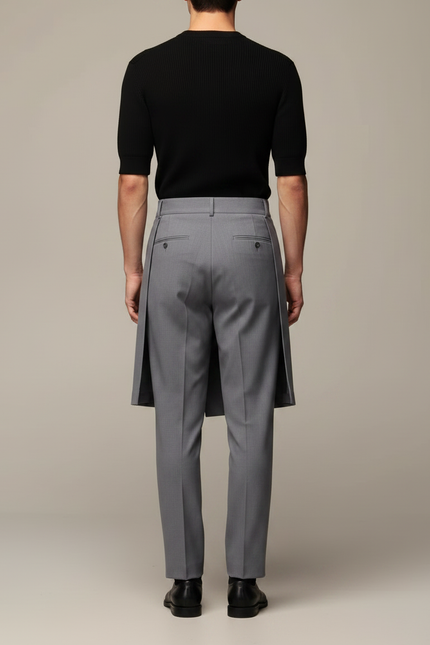 Pantalon Jupe Gris Élégant Plissé Homme Moderne - Gabardine - vue 2