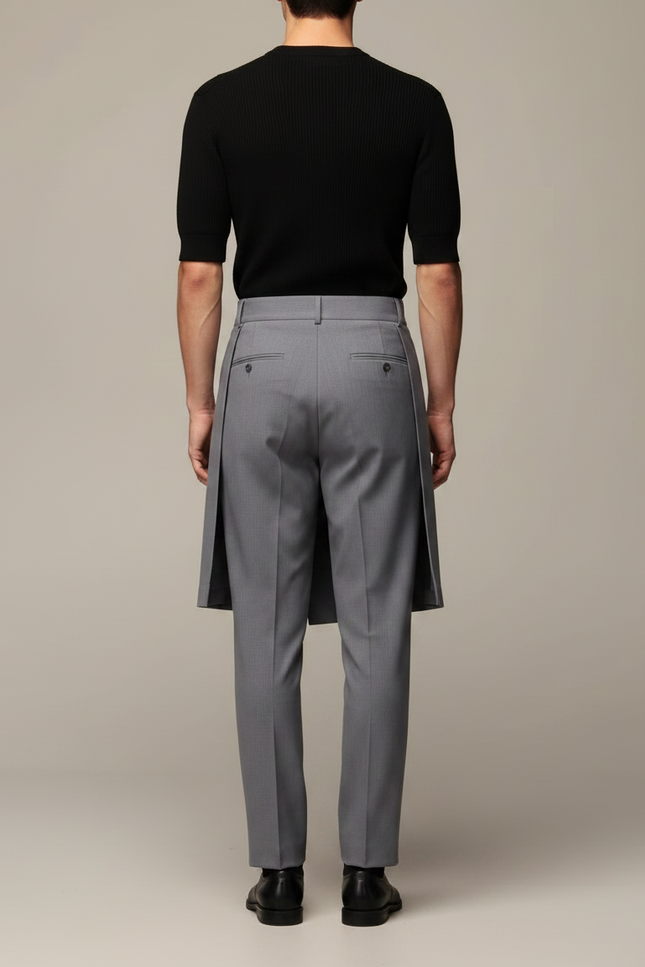 Pantalon Jupe Gris Élégant Plissé Homme Moderne - Gabardine - vue 2