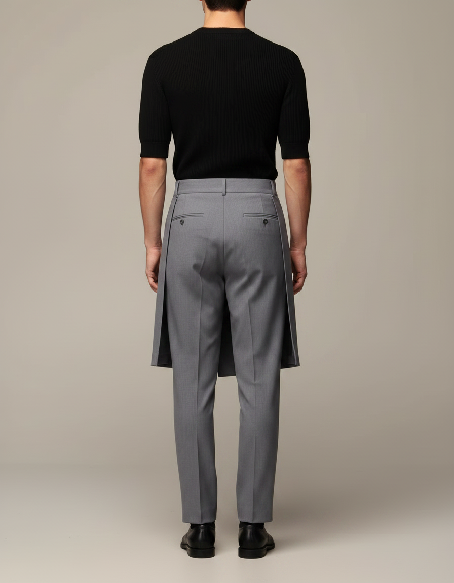 Pantalon Jupe Gris Élégant Plissé Homme Moderne - Gabardine - vue 2