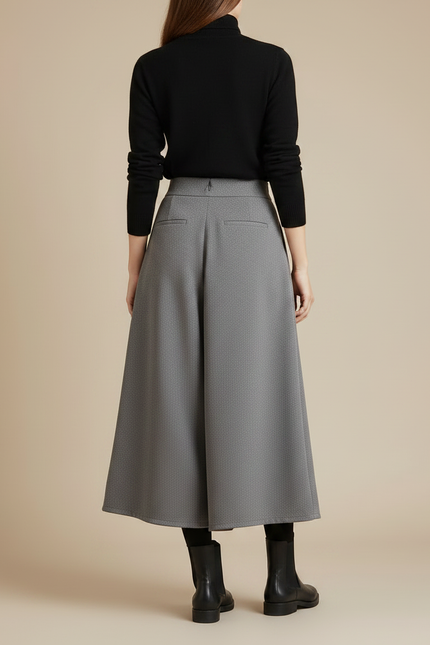 Pantalon Jupe Gris Laine Ample Plissé Élégant - vue 2