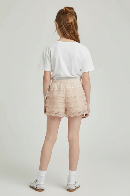 Pantalon Jupe Dentelle Beige Volants Lolita Fille Mignon - Polyester - vue 2