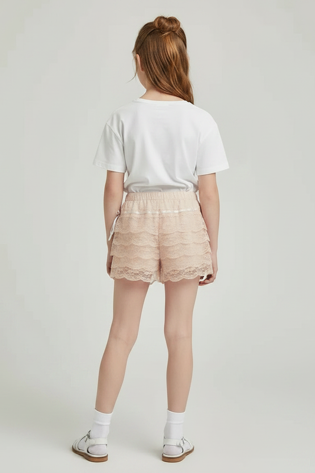 Pantalon Jupe Dentelle Beige Volants Lolita Fille Mignon - Polyester - vue 2